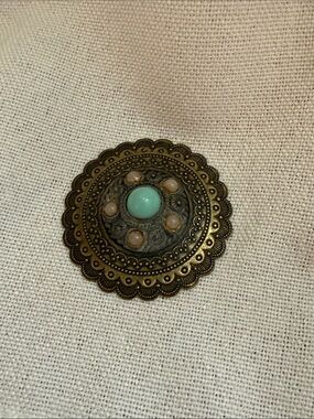 Decorative Bronze-Tone Round Accent Medallion with Faux Turquoise Center